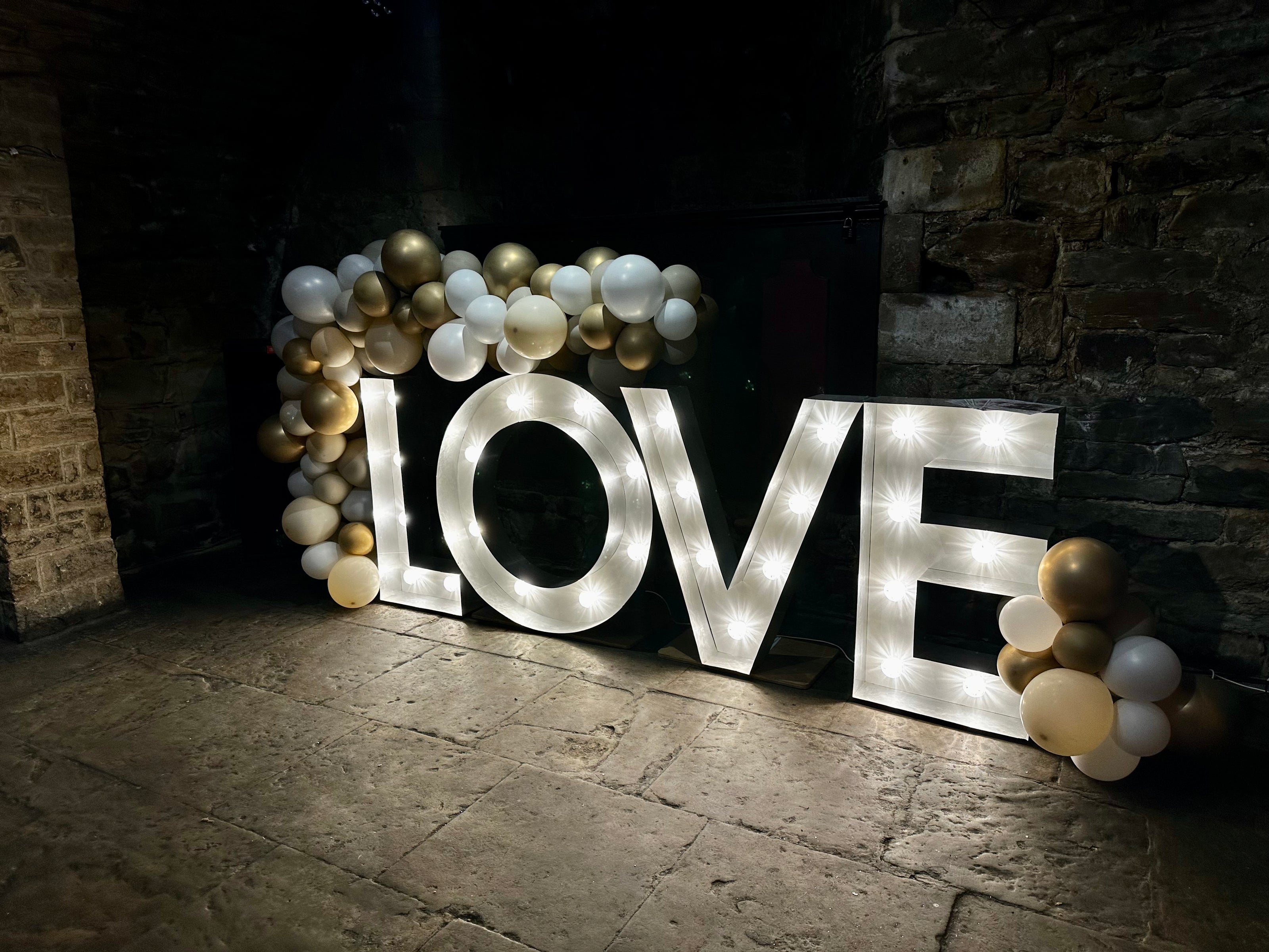 Giant LED letters at Lumley Castle wedding fair