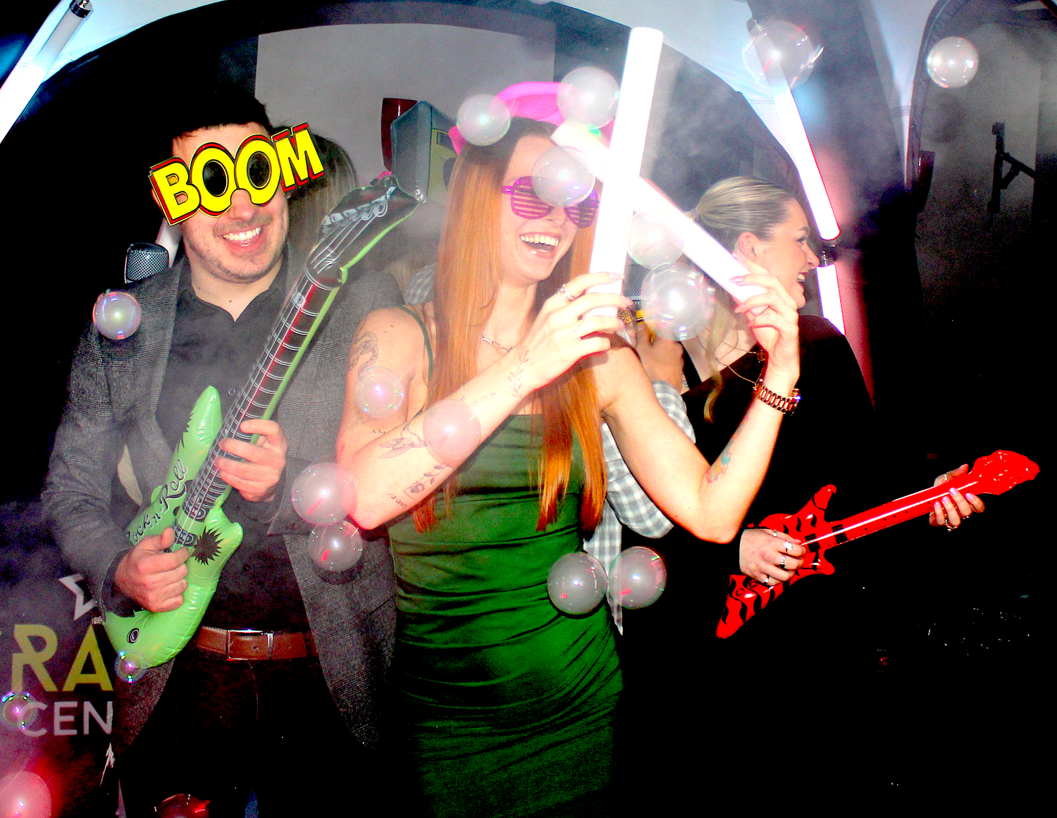 People in a 360 video booth in Newcastle