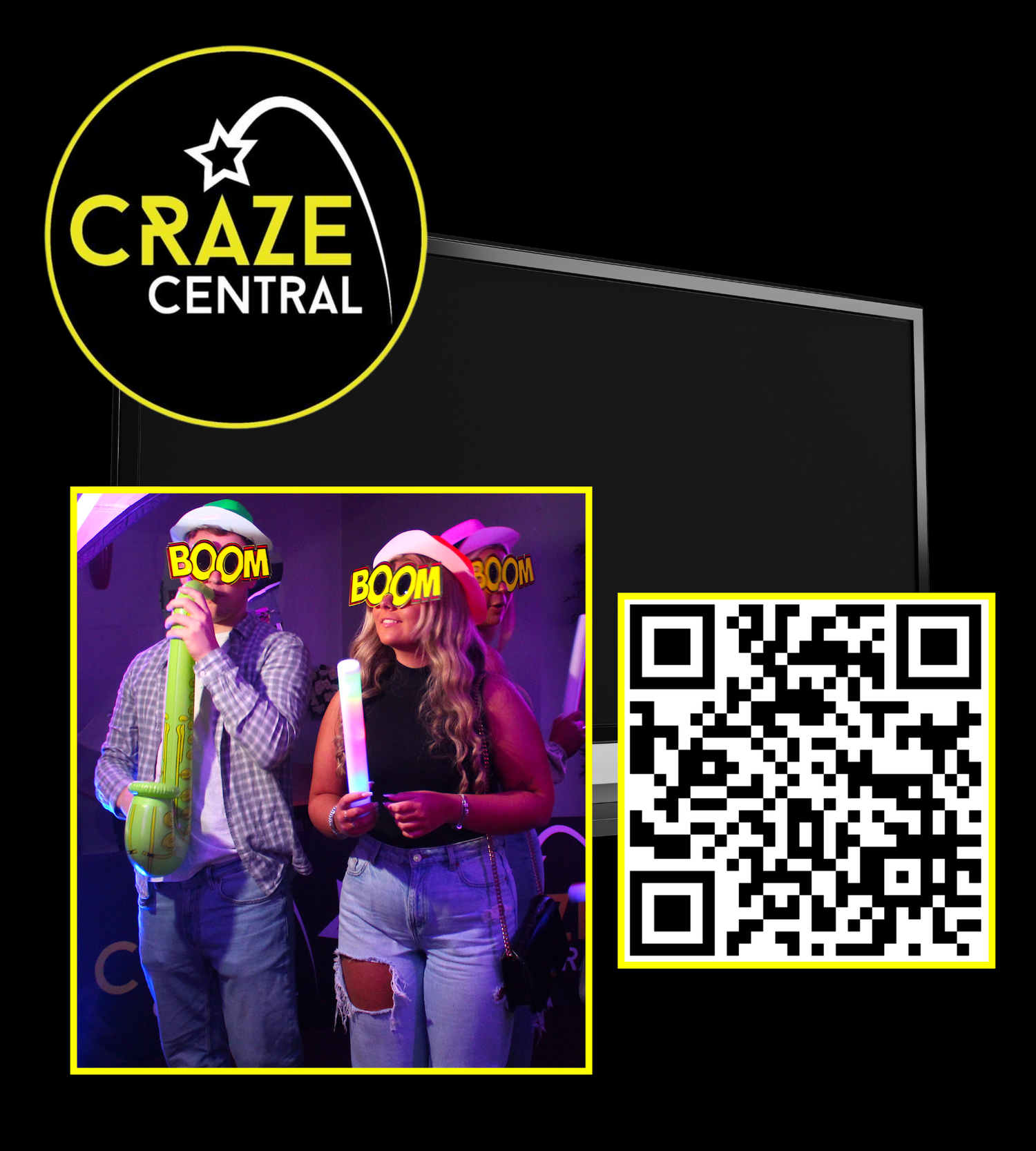 Craze Central QR code sharing for 360 videos on TV at an event in Gateshead